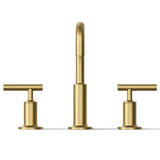 Purist® Widespread Faucet with Drain Assembly Low Lever Handles and Low Gooseneck Spout
