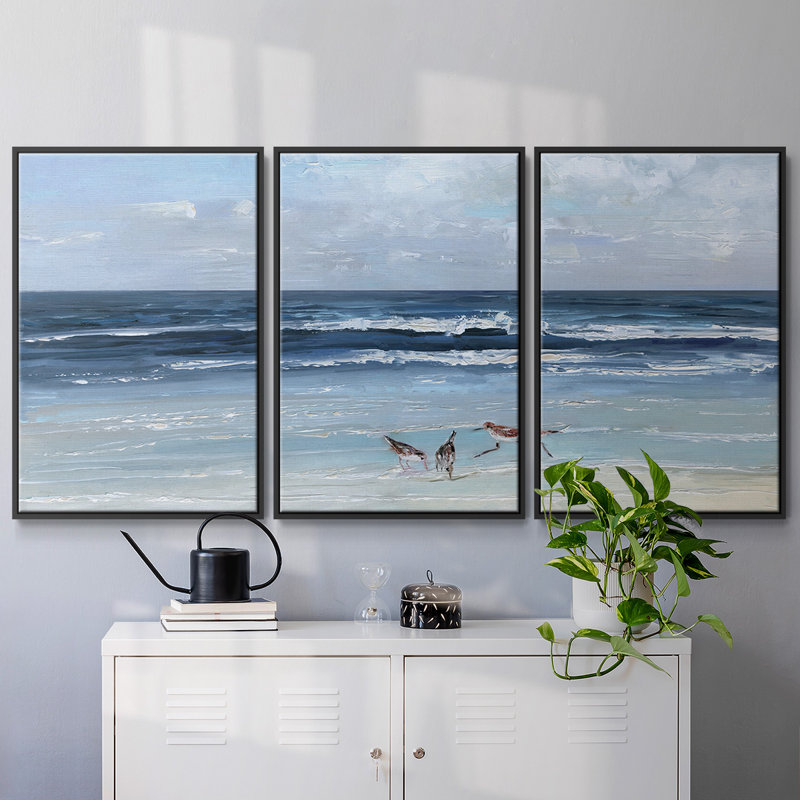 Beach Trio, reproduction sur toile 3 pièces, H 40 po x l 78 po x P 2 po, Noir