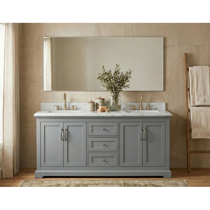 Ensemble de meuble-lavabo simple en bois massif 72 po avec rangement Maredo, miroir non inclus, gris