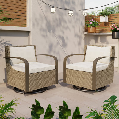 Patio Swivel Chair With Cushion(Set Of 2)