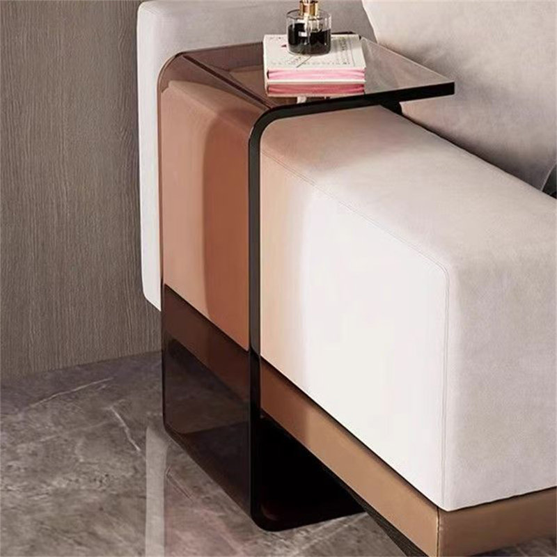 Johnathen 25.6IN Crystal Clear Acrylic Side Table, rounded rectangular transparent coffee table, modern style tea table for home decoration