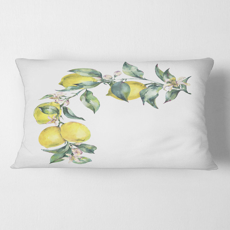 Coussin Rectangle, branche de citrons jaunes et feuilles II - imprimé tropical