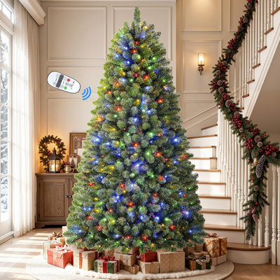 Sapin de Noël artificiel pré-illuminé de 2,4 m (8 pieds) avec 1642 branches, 430 lumières DEL bicolores, télécommande et minuterie