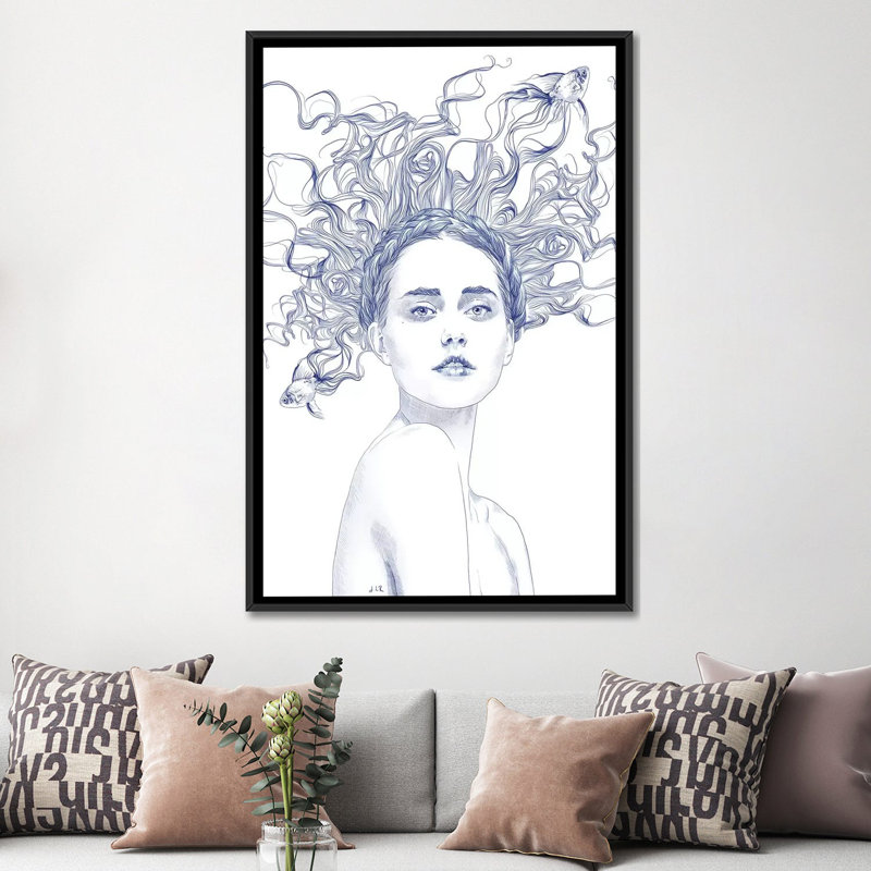 « blue summer », impression sur toile tendue, H 60 po x l 40po x P 1,5 po, Toile avec cadre flottant noir, Pas de tapis