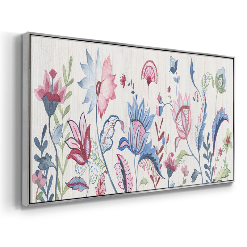 Jardin Jacobean - Toile tendue avec châssis tendue, prête à être accrochée, Argent argent, H 21 po x l 41 po