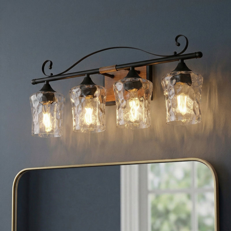 4-Light Farmhouse Vanity Light With Harmmed Glass Shade