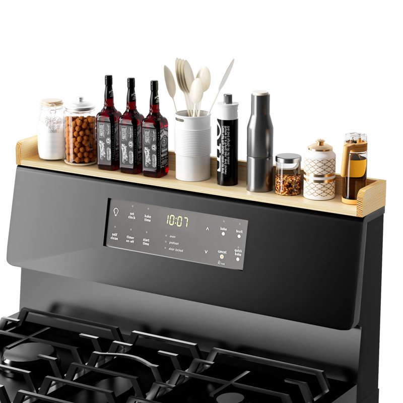 Tablette supérieure de poêle, tablette magnétique de 30 po pour cuisinière, tablette de poêle en bois de pin, tablette murale pour rangement à la maison