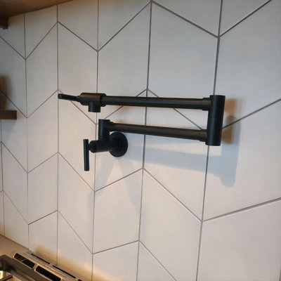 Pot Filler Faucet Wall Mount,Commercial Kitchen Faucet Folding Stretchable With Double Joint Swing Arms,Kitchen Sink Faucet With Single Hole 2 Handles And 2 Cartridges To Control Water,Matte Black