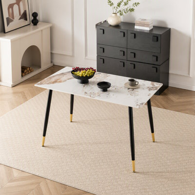 Modern Rectangular Dining Table, Premium Sintered Stone Tabletop With Sturdy Metal Base, Heat-Resistant & Scratch-Resistant Kitchen And Dining Room Table(Vic Dark, 1 Table)