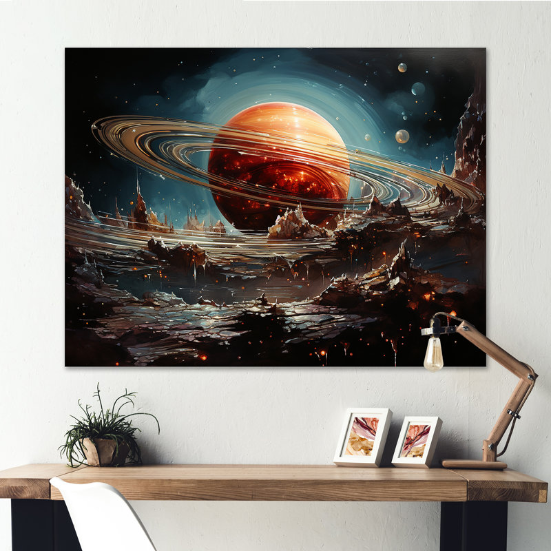 " Saturn Ruby Rings Galactic Elegance ", Wrapped Canvas, 12" H x 20" W x 1" D