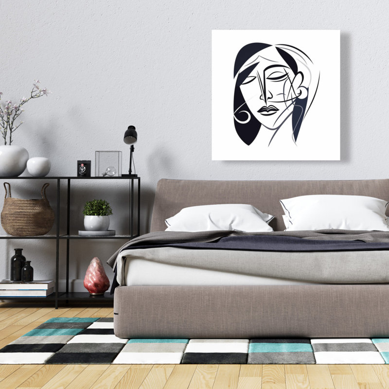 Visage abstrait - Art sur toile monochrome pour le décor d'une chambre à coucher