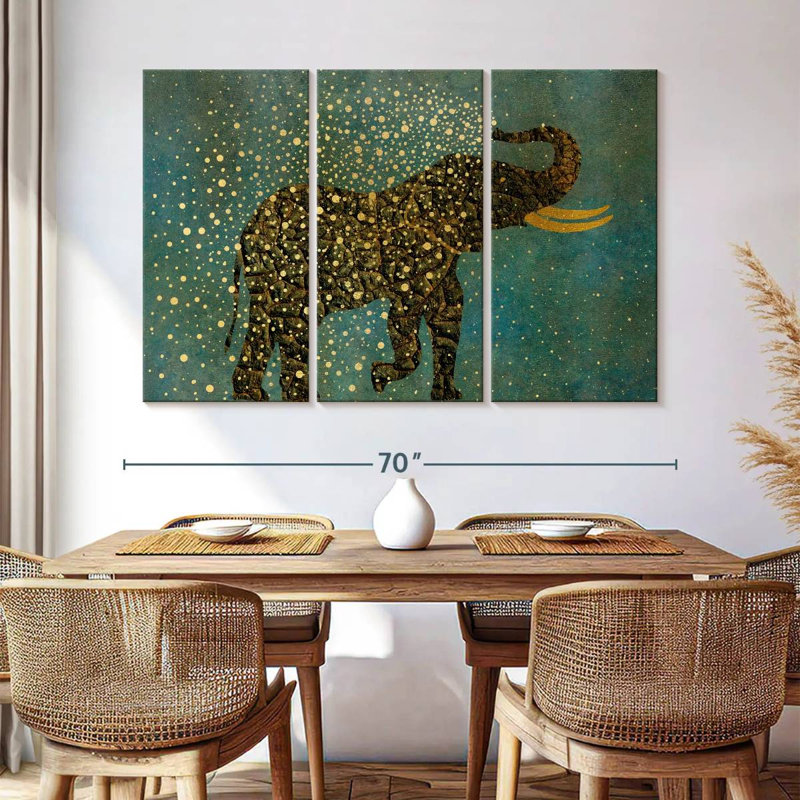 Gold Spraying Elephant, 42" H x 65" W