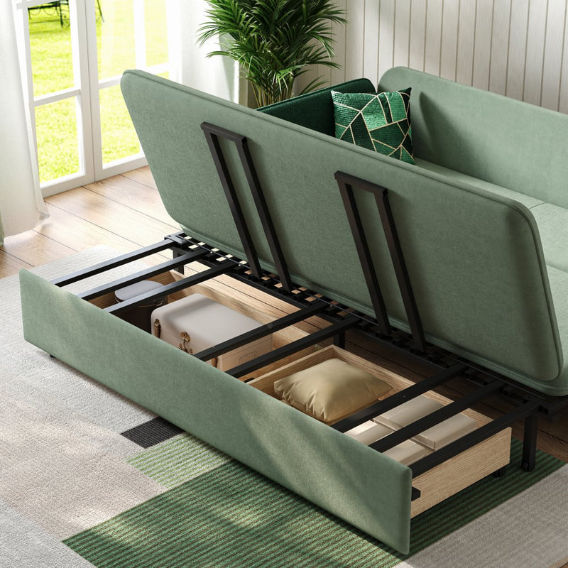 Velvet Convertible Sleeper Sofa Couch with Storage, Green, 32.1" H x 53.5" W x 33.5" D, 2