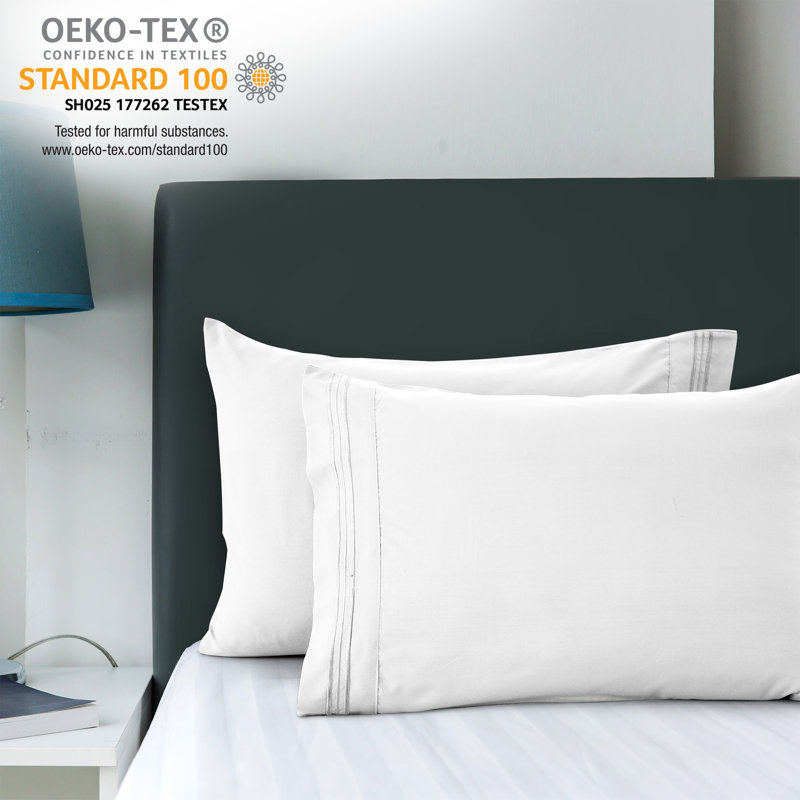  Brushed Microfiber Pillowcases Envelop Closure, Queen, White