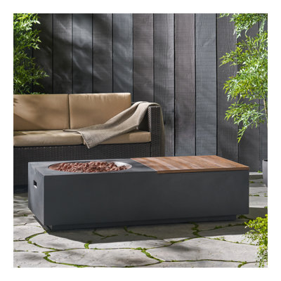 Table d'extérieur pour foyer d'extérieur rectangulaire en béton léger avec rangement 50 000 BTU, gris foncé et brun naturel (couvercle de réservoir non inclus)