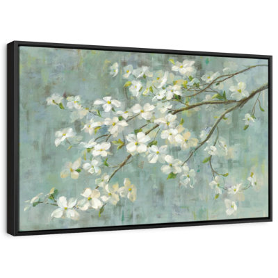 "Cornouiller au printemps sur toile bleue"