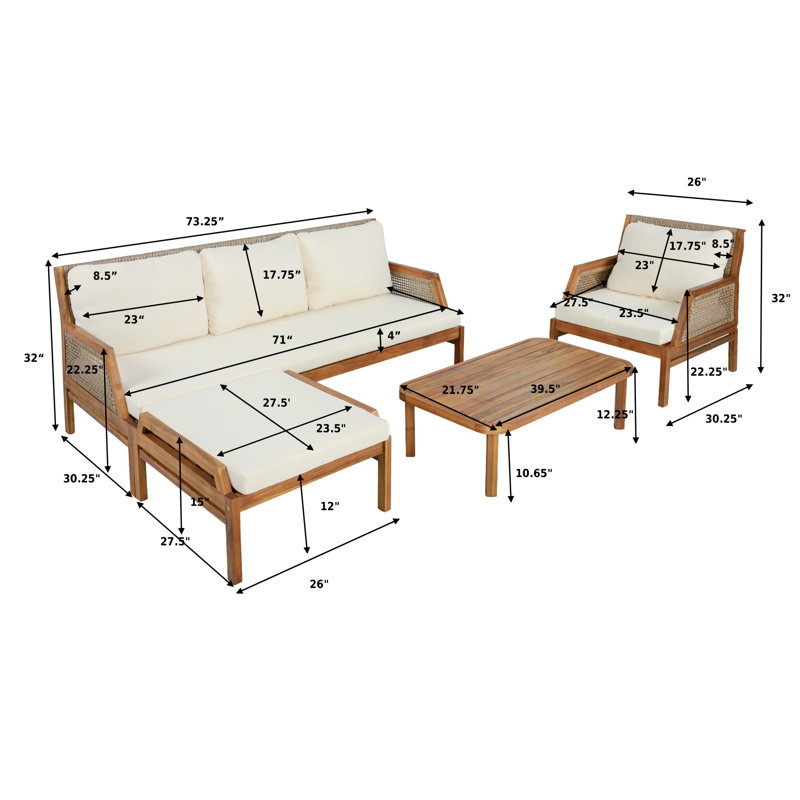 Canapés de patio multifonctionnels, ensemble rustique en bois d'acacia pour la maison