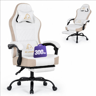 Ergonomic Gaming Chair with Footrest, Linkage Armrests and Faux Suede or Faux Leather
