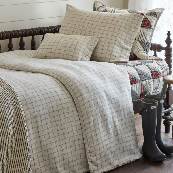 Schoolhouse Windowpane Plaid Cotton Duvet Cover, Queen Duvet Cover, Black Plaid