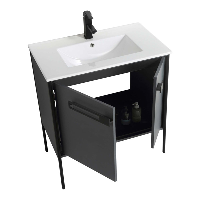 Meuble-lavabo simple 30 po, Noir mat, Gris Onix