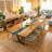Solid Walnut Wood Epoxy River Dining Table, Clear Blue Resin Rectangular Kitchen Table with V-Shaped Wood Base-1285419847