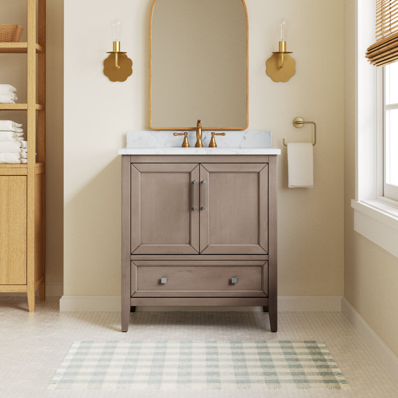 Murrieta 25'' Single Bathroom Vanity with Carrara Marble Top, Gray Oak, 31"
