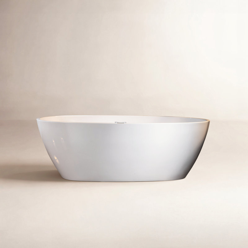 59" x 32" Freestanding Soaking Bathtub, White, Brushed Nickel
