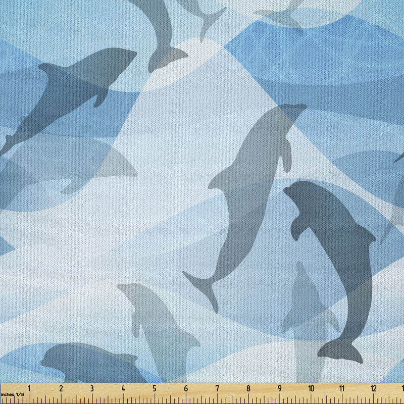 Daleyssa Dolphin Fish Pattern Silhouette under the Sea Waves in Contemporary Design Fabric