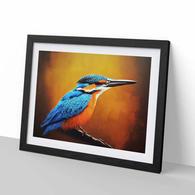Harmonious Kingfisher Bird - Single Picture Frame Print, 46cm H x 64cm W x 2cm D, Black
