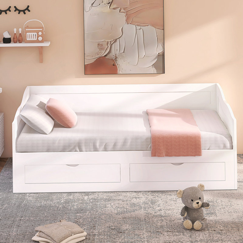 Wooden Daybed with Trundle Bed and Two Storage Drawers, Extendable Bed Daybed