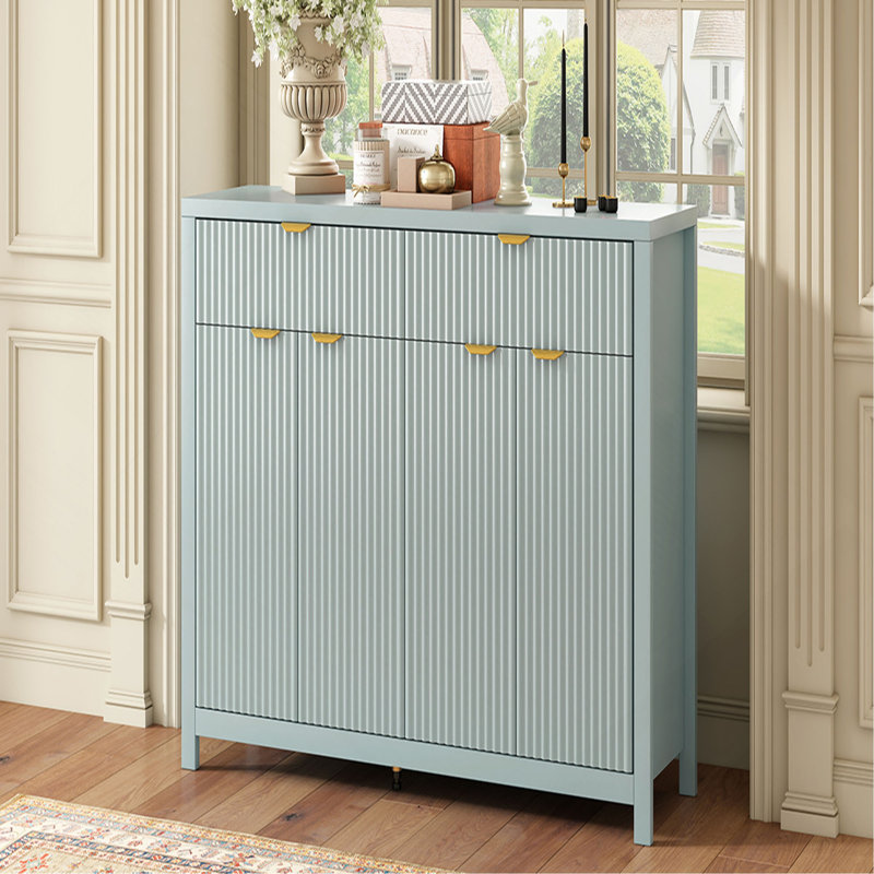 Modern 55.1'' Sideboard Buffet Cabinet with 2 Drawers & 4 Doors, Adjustable Shelves, Wave-Pattern Design, Aluminum Handles, Painted MDF, Scandinavian Storage for Dining Room, Living Room