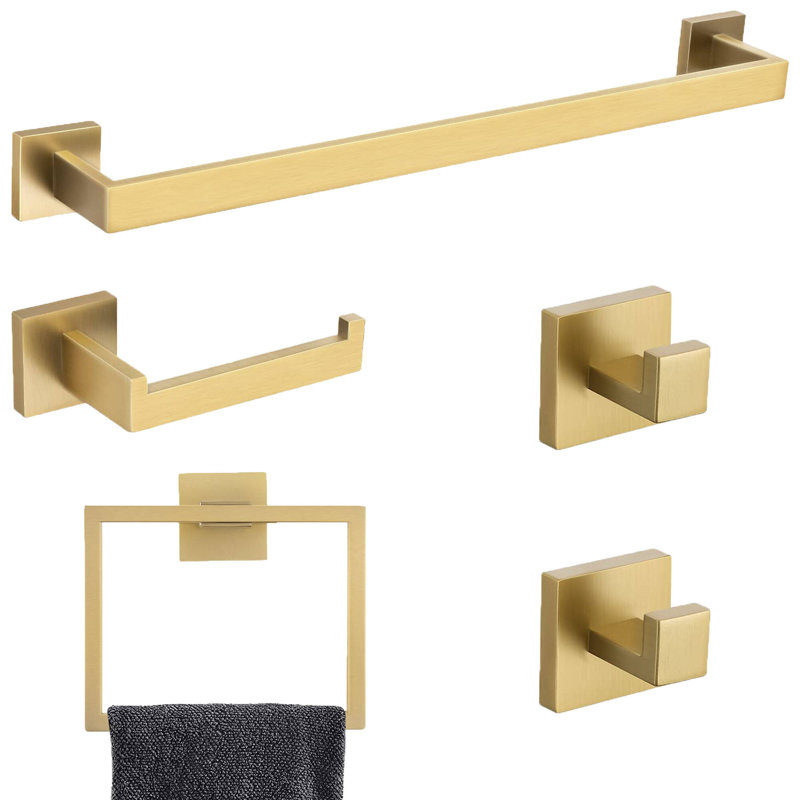 Ensemble de quincaillerie de salle de bain de cinq articles, Or brossé