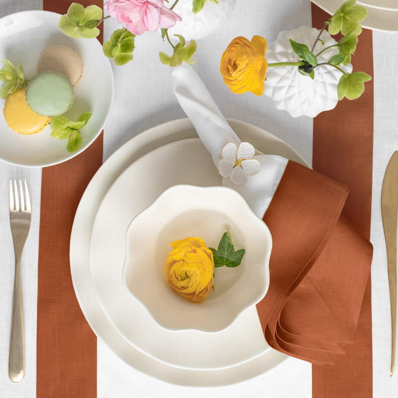 Contempo - 100% Pure Linen Dinner Napkins, Cinnamon/White