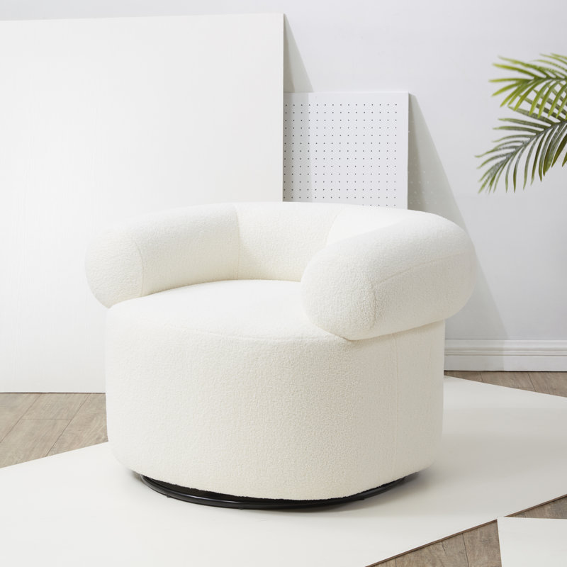 Chiril Upholstered Swivel Barrel Chair, Ivory 100% Polyester