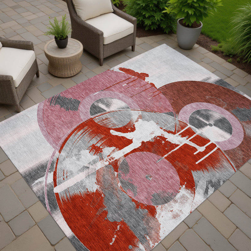 Machine Washable Indoor/Outdoor Chantille ACN2612 Novelty Rug, 8' x 10', Red