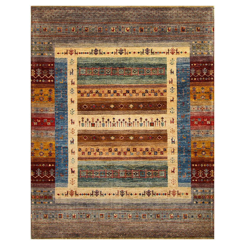Tapis bleu / brun / rouge de haute qualité noué à la main