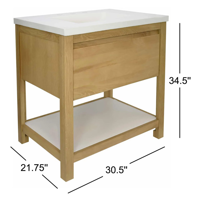 Solace 30.5" Single Bathroom Vanity Set, Sunrise Oak, Pearl, Pearl