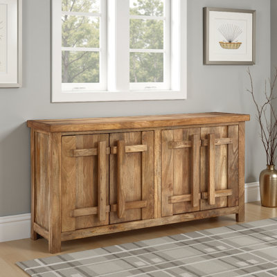68 Inch Craftsman Style Sideboard Console in Solid Mango Wood, Brown Finish