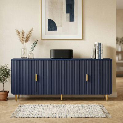 Meuble télé 64,8 po avec poignées dorées, console multimédia moderne avec rangement pour téléviseur de 75 po ou moins