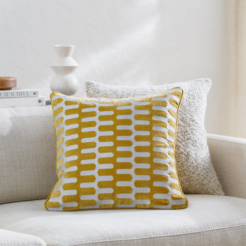 Geometric Cotton Throw Pillow, 22" x 22", Yellow, Polyester/Polyfill