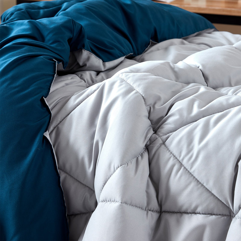 Reversible Microfiber Twin XL Dorm Comforter, Gray/Navy Blue