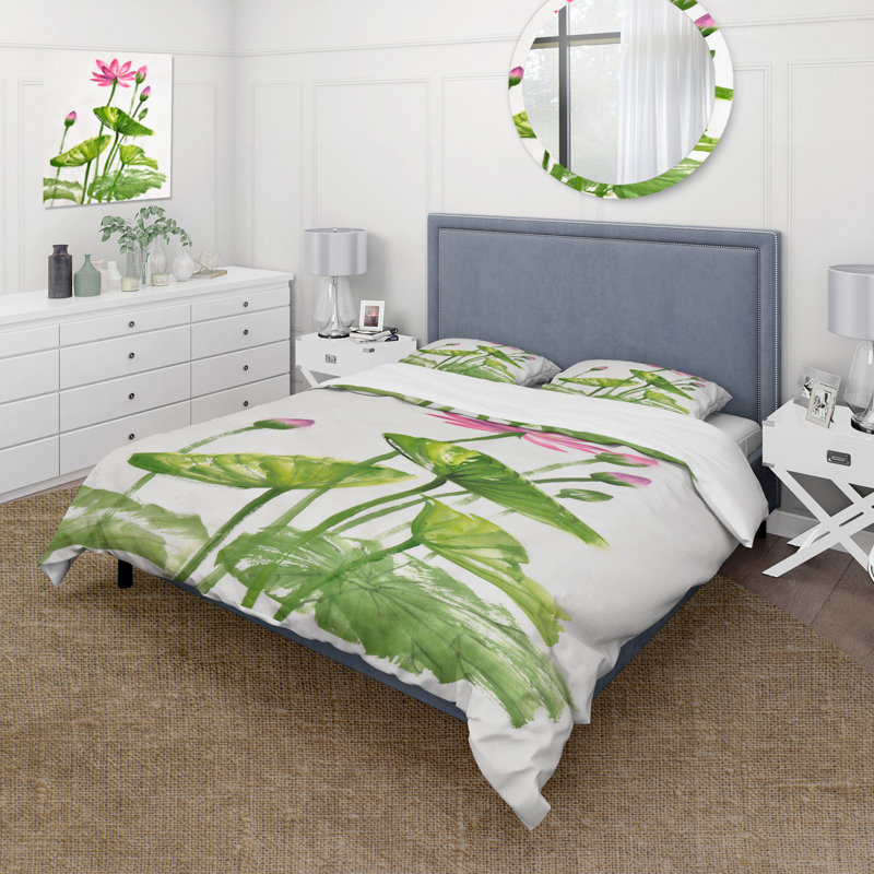 Ensemble de housse de couette Traditional Vintage Lotuses In The Pond VII - microfibre de polyester