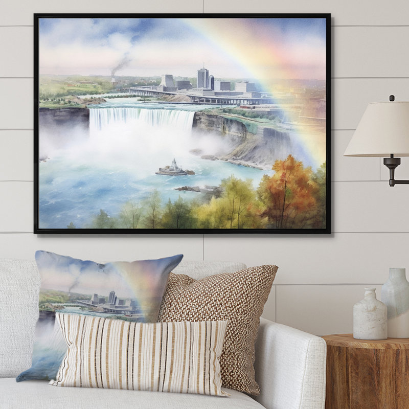«Nigara Falls Dreams Waterfall I», reproduction sur toile, H 12 po x l 20 po x P 1 po, Cadre flottant noir