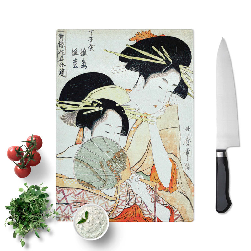Tempered Glass Chojiya Hinazuru Hinamatsu by Kitagawa Utamaro Chopping Board, 39cm W x 28.5cm L