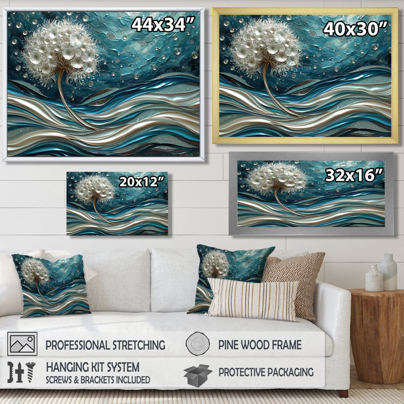 Pissenlit argenté dans des vagues turquoise éclatantes - Pissenlit, impression d'art mural, H 12 po x l 20 po x P 1 po