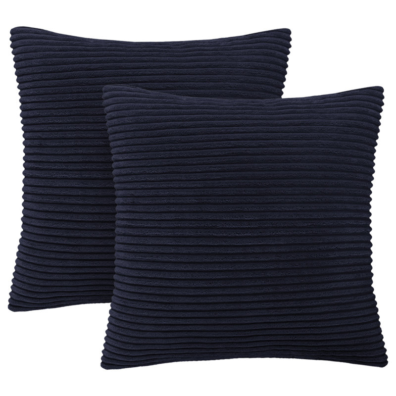 Aspire Homeware Striped Square Velvet Cushion Cover, Navy, Pack of 2
