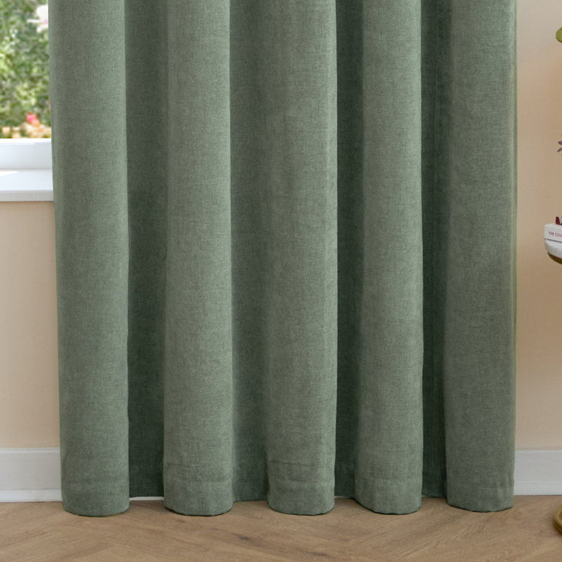 Soft Chenille Blackout Eyelet Curtains, 168cm Width x 183cm Drop, Green