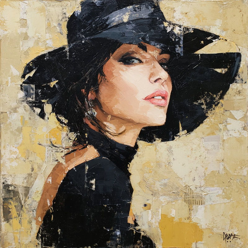 «Golden Gaze Woman», art mural sur toile tendue