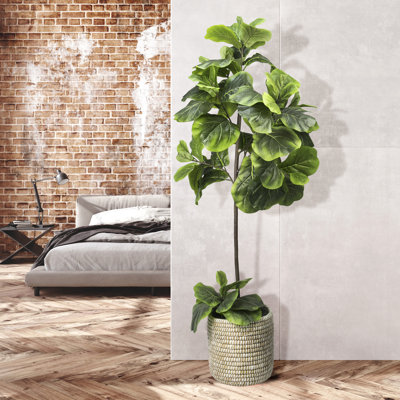 60 " H Faux Fiddle Leaf Fig Tree in Wicker/Rattan Basket
