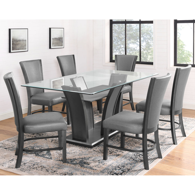 Chaises de salle à manger rembourrées 2 pièces, rembourrage de siège en tissu gris, structure en bois noir, tissu d'ameublement contemporain contemporain, pièce de style moderne en bois foncé